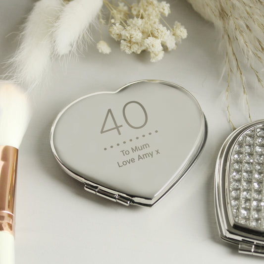 Personalised Birthday Big Age Diamante Heart Compact Mirror - MK&JD Gifts