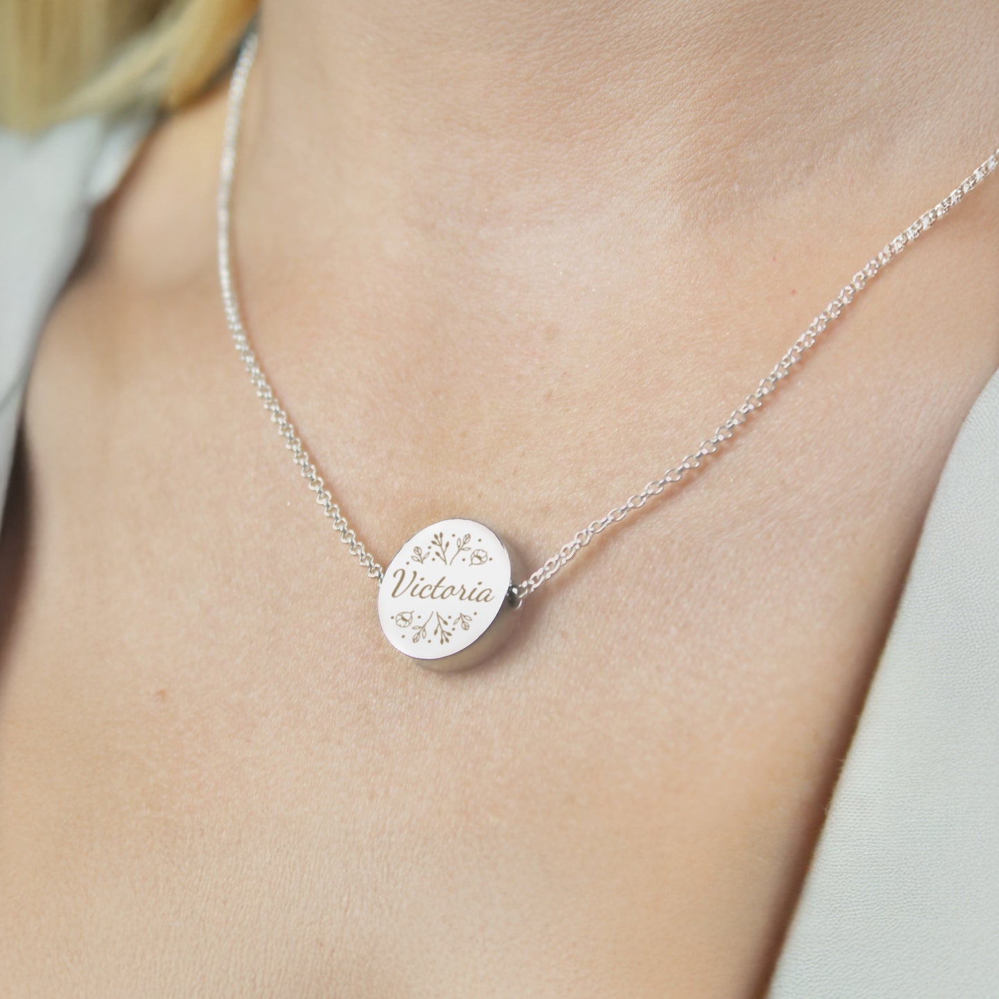 Personalised Silver Tone Wild Flowers Disc Necklace - MK&JD Gifts