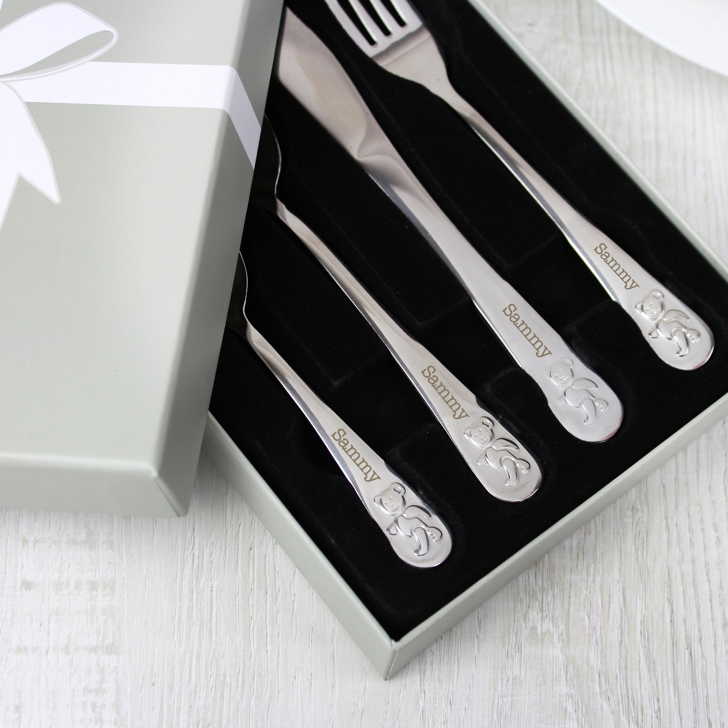 Personalised Teddy 4 Piece Embossed Cutlery Set - MK&JD Gifts