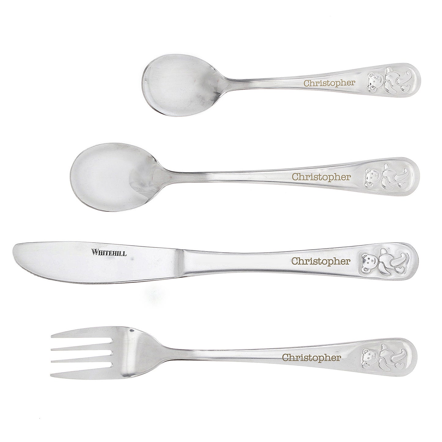 Personalised Teddy 4 Piece Embossed Cutlery Set - MK&JD Gifts