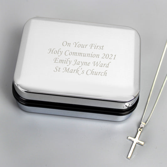 Personalised Box with Silver Cross Necklace - MK&JD Gifts