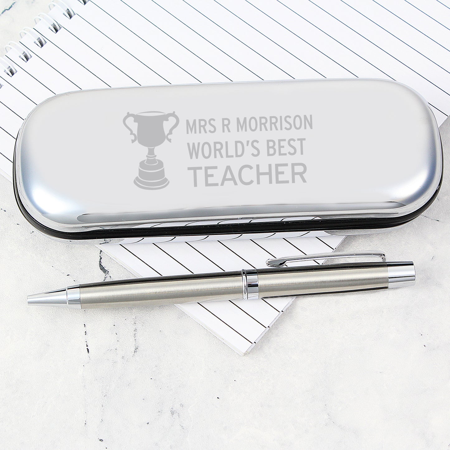 Personalised Teacher Trophy Pen and Box Set - MK&JD Gifts