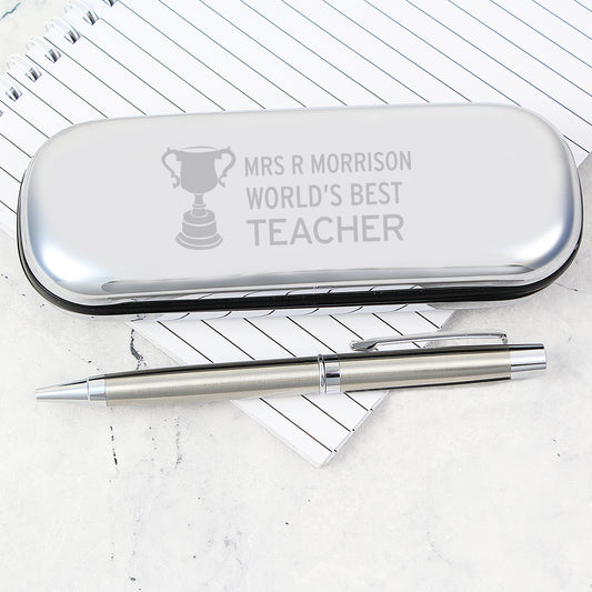 Personalised Teacher Trophy Pen and Box Set - MK&JD Gifts
