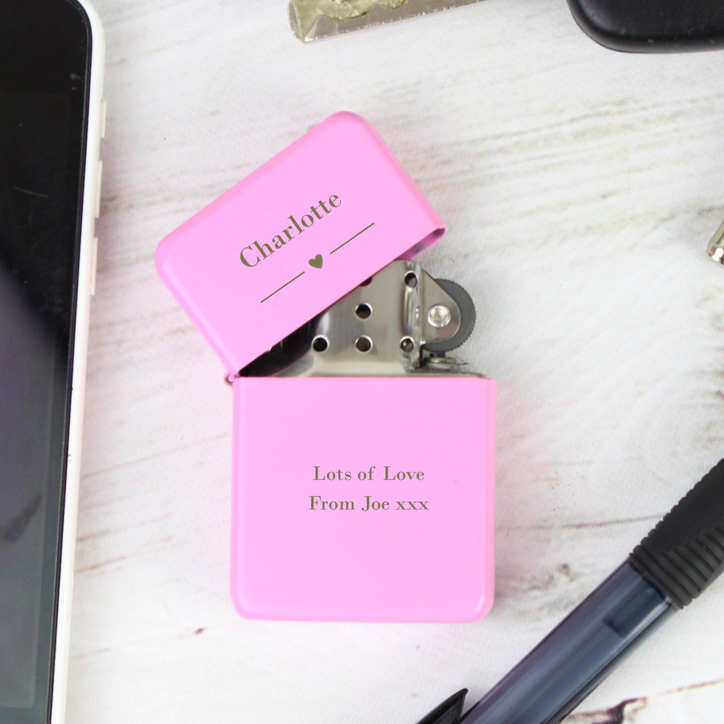 Personalised Decorative Heart Pink Lighter - MK&JD Gifts