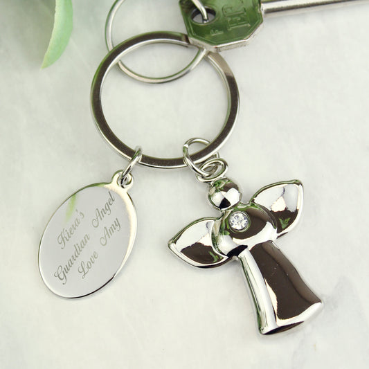 Personalised Silver Plated Angel Keyring - MK&JD Gifts