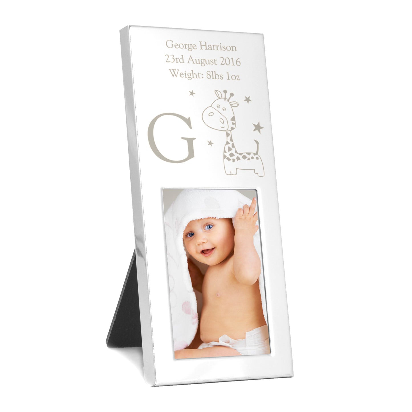 Personalised Hessian Giraffe Small 2x3 Silver Photo Frame - MK&JD Gifts