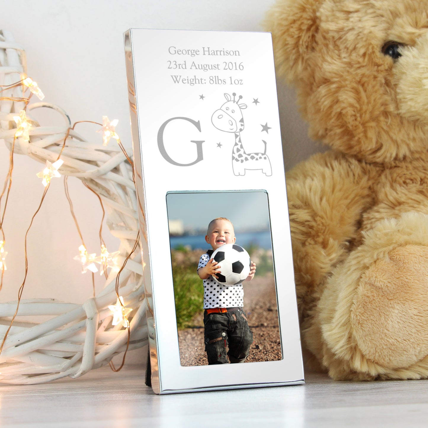 Personalised Hessian Giraffe Small 2x3 Silver Photo Frame - MK&JD Gifts