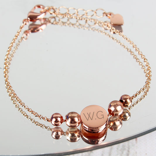 Personalised Rose Gold Tone Initials Disc Bracelet - MK&JD Gifts