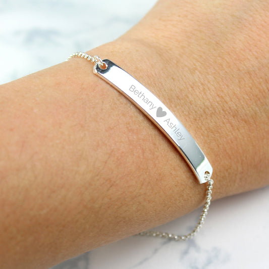 Personalised Silver Tone Heart Bar Bracelet - MK&JD Gifts