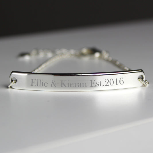 Personalised Silver Tone Bar Bracelet - MK&JD Gifts