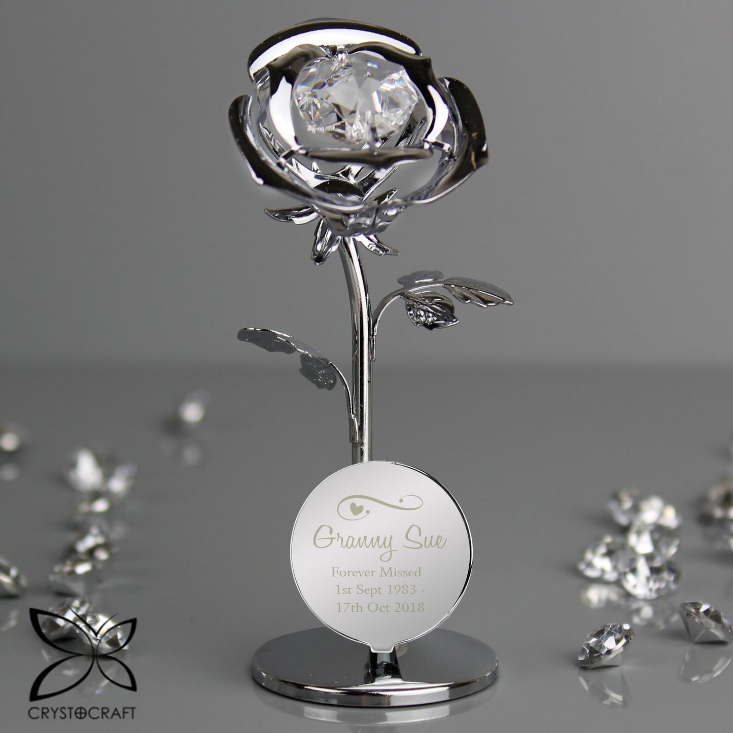 Personalised Swirls & Hearts Crystocraft Rose Ornament - MK&JD Gifts