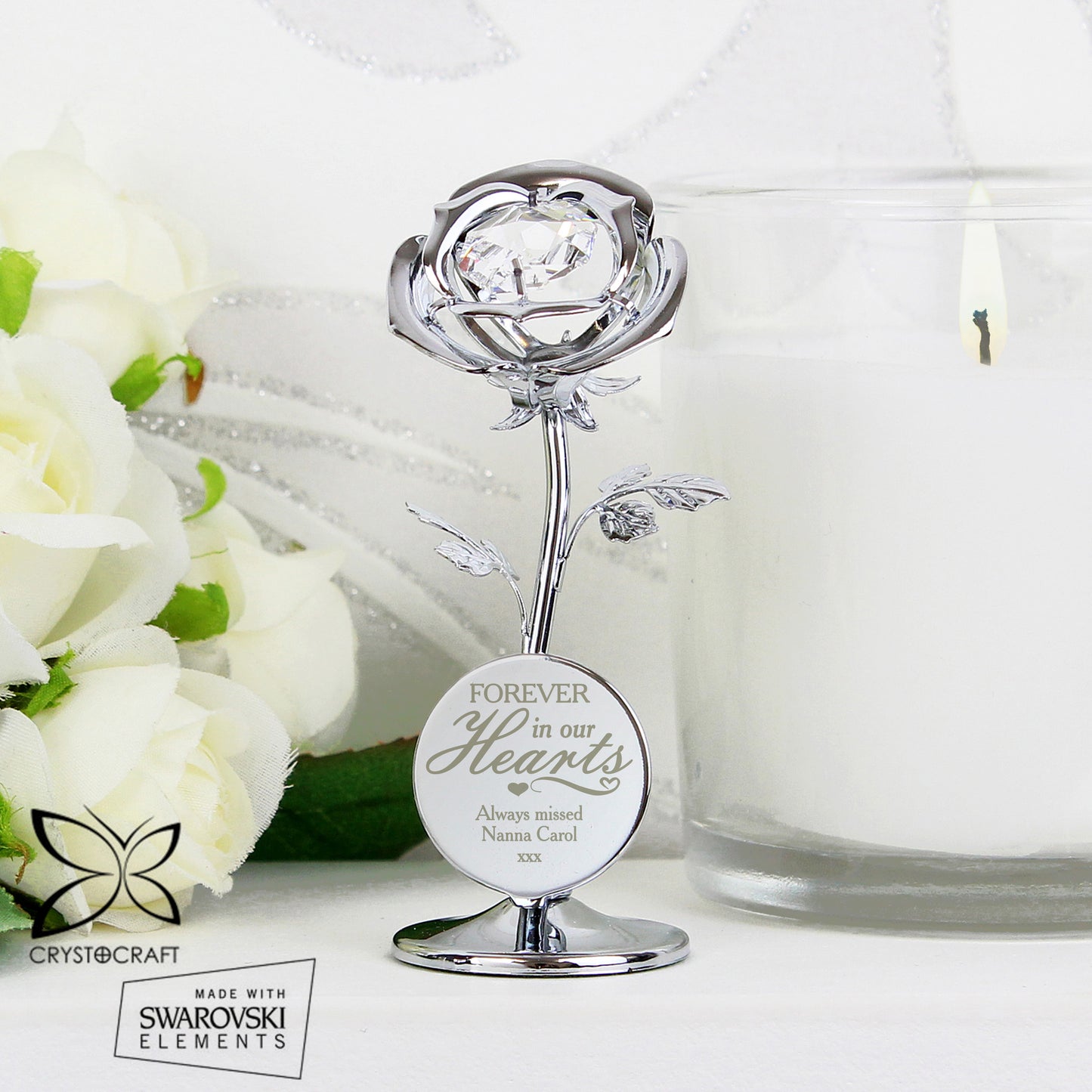 Personalised Forever in Our Hearts Crystocraft Rose Ornament - MK&JD Gifts