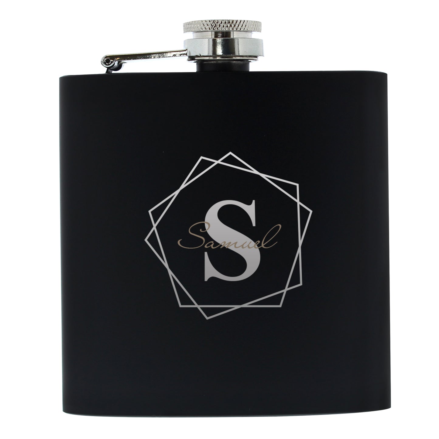 Personalised Geometric Initial Black Hip Flask - MK&JD Gifts
