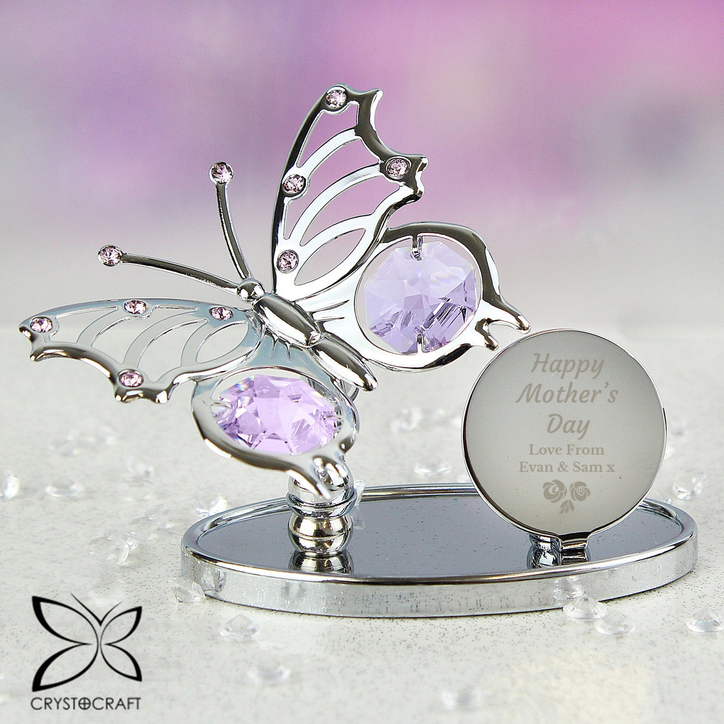 Personalised Happy Mothers Day Crystocraft Butterfly - MK&JD Gifts