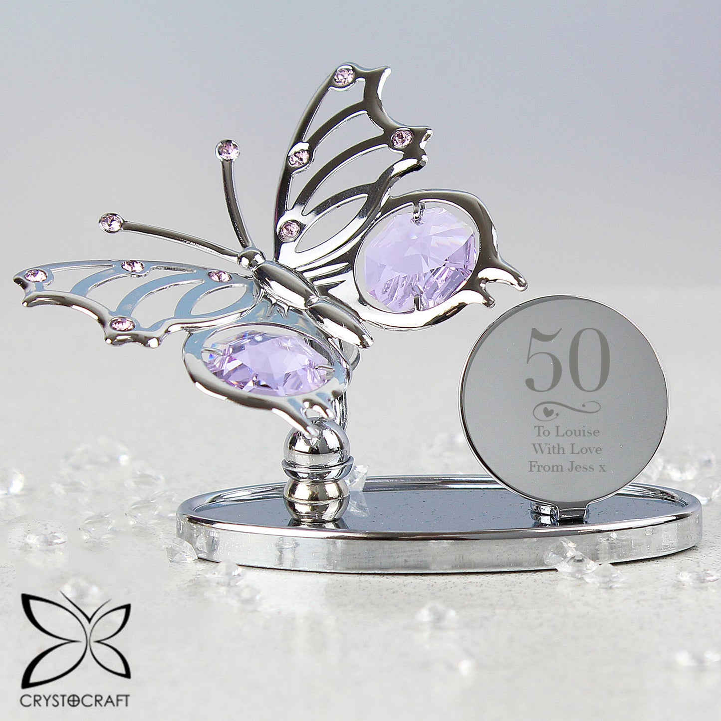 Personalised Swirls & Hearts Birthday Crystocraft Butterfly - MK&JD Gifts