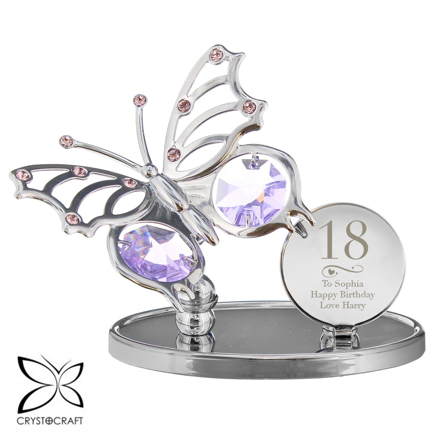 Personalised Swirls & Hearts Birthday Crystocraft Butterfly - MK&JD Gifts