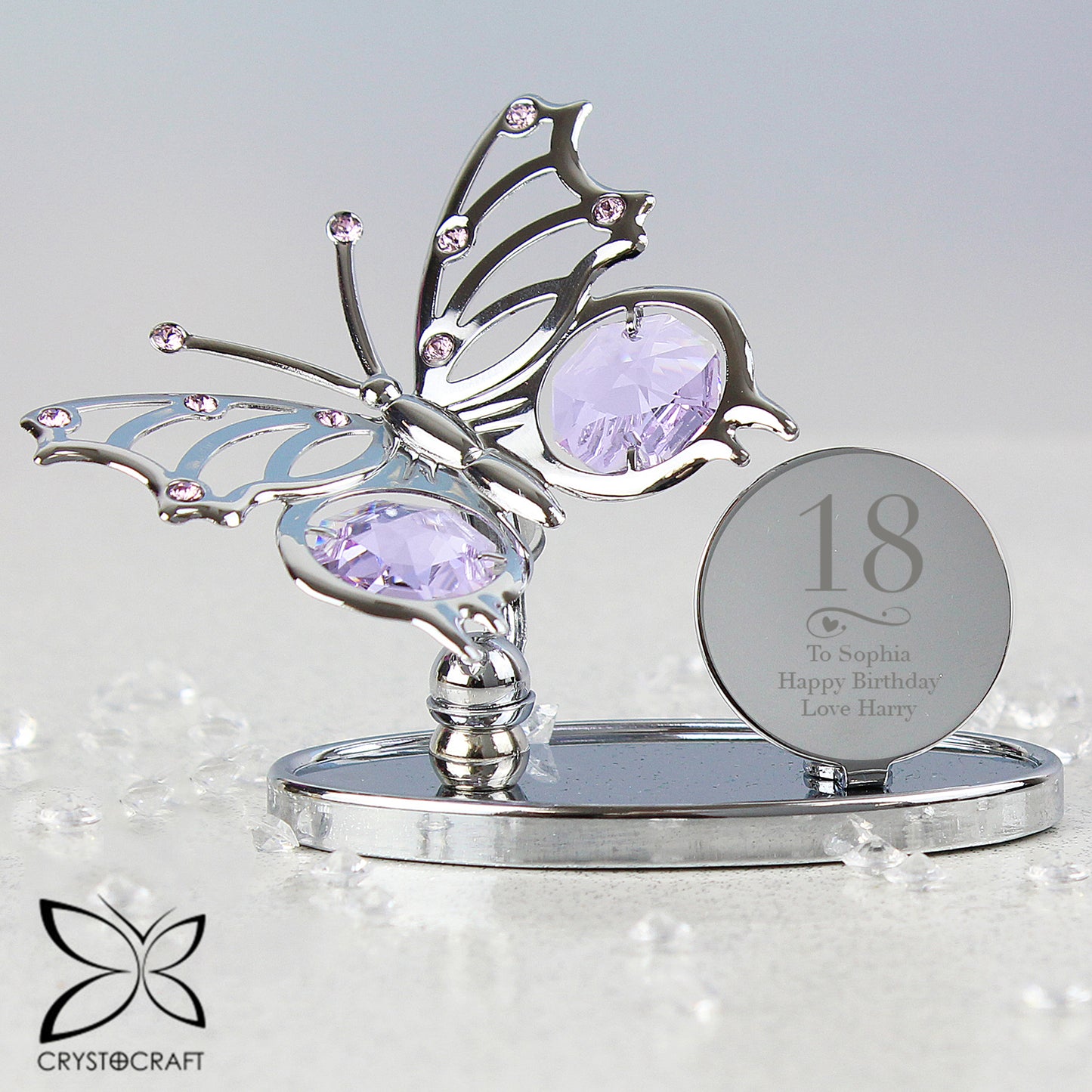 Personalised Swirls & Hearts Birthday Crystocraft Butterfly - MK&JD Gifts