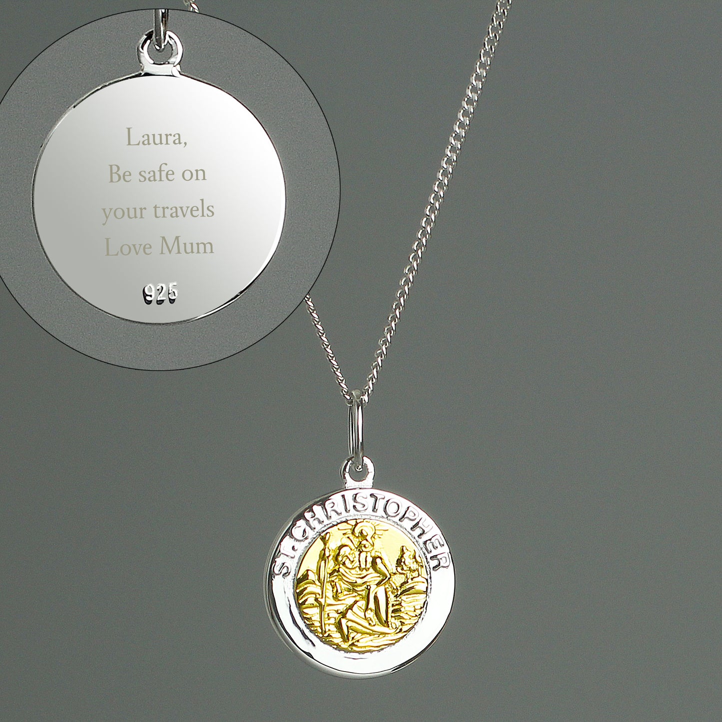 Personalised Sterling Silver & 9ct Gold St. Christopher Necklace - MK&JD Gifts