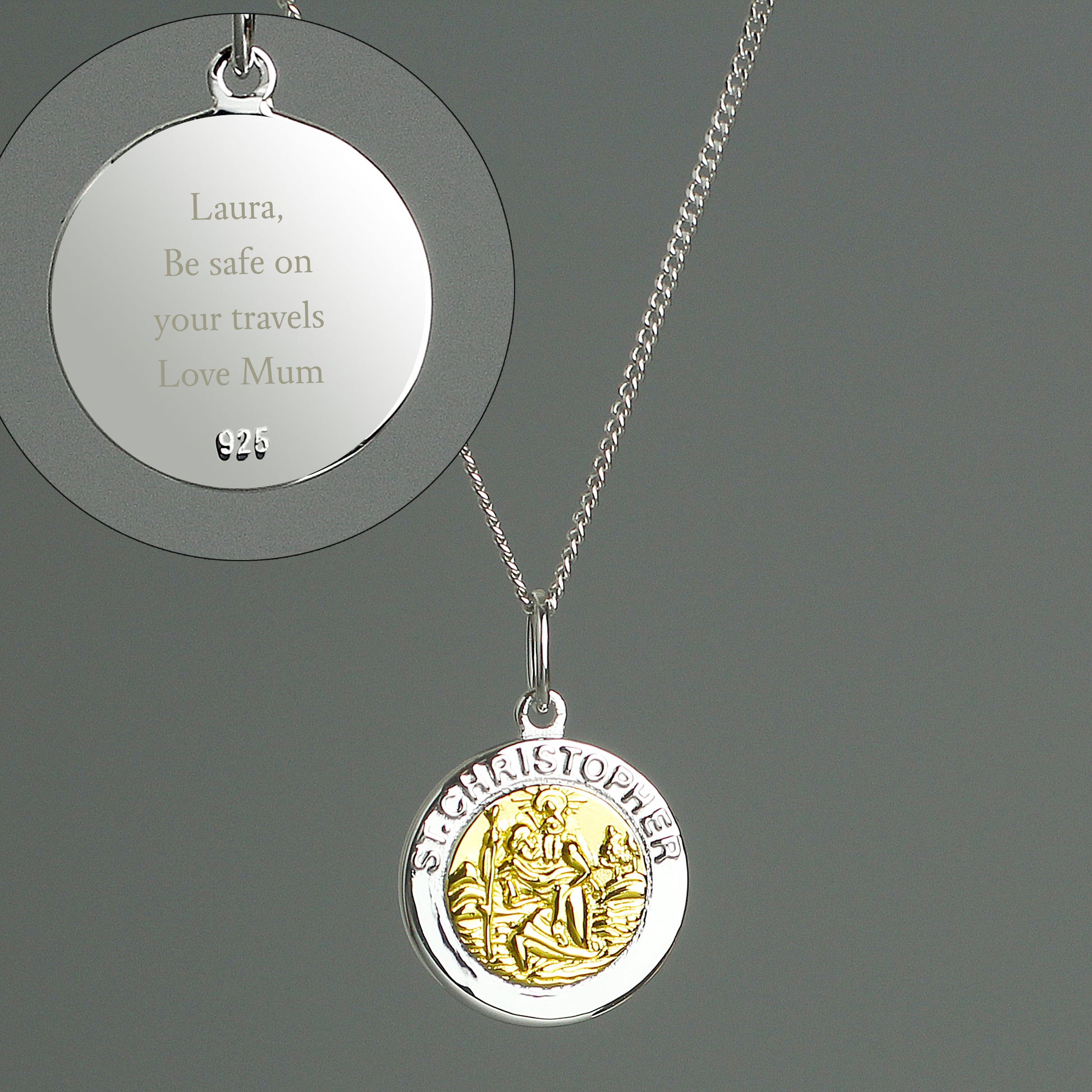 Personalised Sterling Silver & 9ct Gold St. Christopher Necklace - MK&JD Gifts
