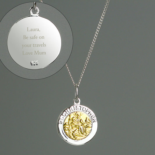 Personalised Sterling Silver & 9ct Gold St. Christopher Necklace - MK&JD Gifts
