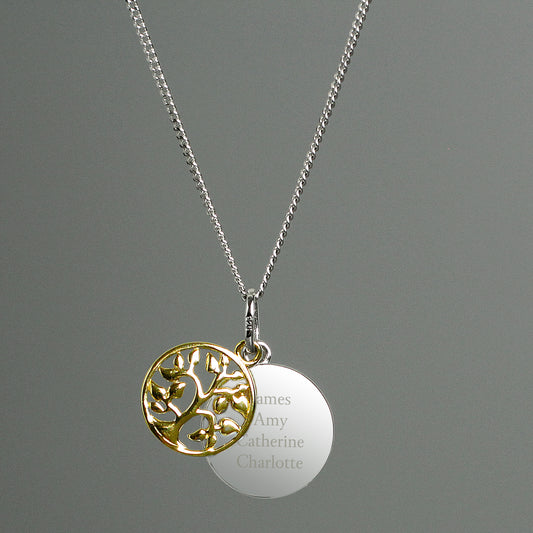Personalised Sterling Silver & 9ct Gold Family Tree Of Life Necklace - MK&JD Gifts