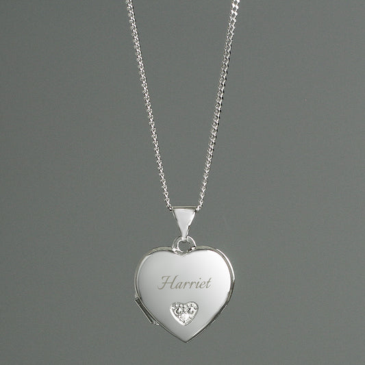 Personalised Children's Sterling Silver & Cubic Zirconia Heart Locket Necklace - MK&JD Gifts