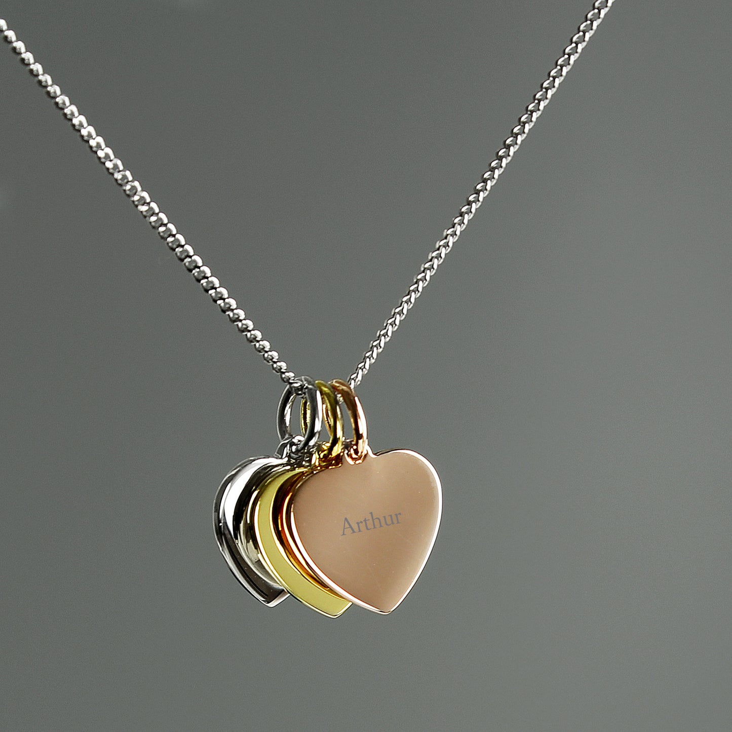 Personalised Names Gold Rose Gold and Silver 3 Hearts Necklace - MK&JD Gifts