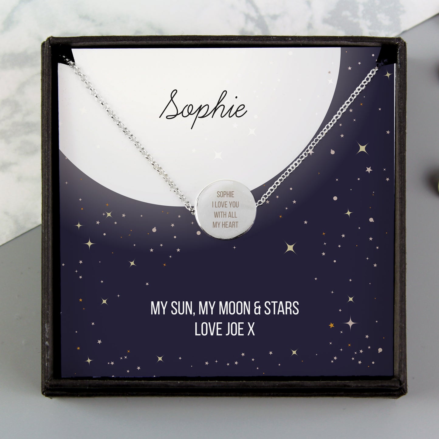 Personalised Sentiment Disc Necklace and Box - MK&JD Gifts