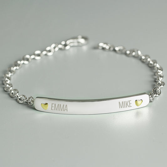 Personalised Two Names Sterling Silver and 9ct Gold Bar Bracelet - MK&JD Gifts