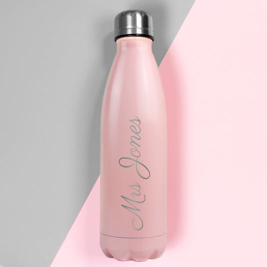Personalised Pink Metal Insulated Drinks Bottle - MK&JD Gifts