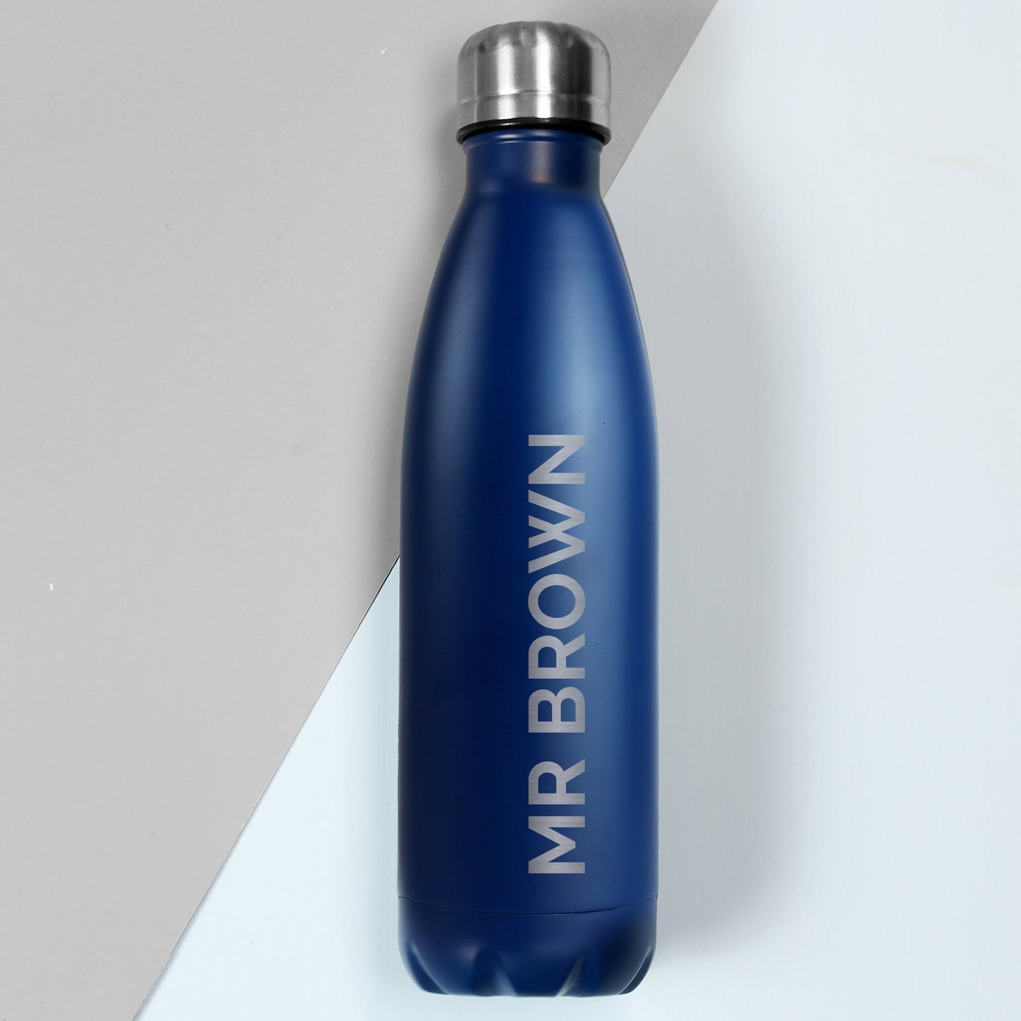 Personalised Bold Name Blue Metal Insulated Drinks Bottle - MK&JD Gifts