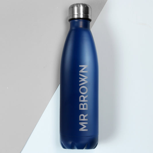 Personalised Bold Name Blue Metal Insulated Drinks Bottle - MK&JD Gifts