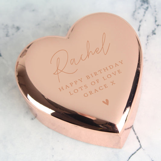 Personalised Free Text Rose Gold Heart Trinket Box - MK&JD Gifts
