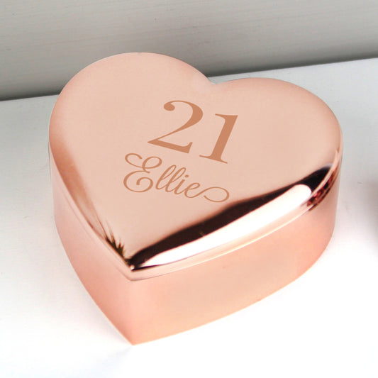 Personalised Big Age Rose Gold Heart Trinket Box - MK&JD Gifts