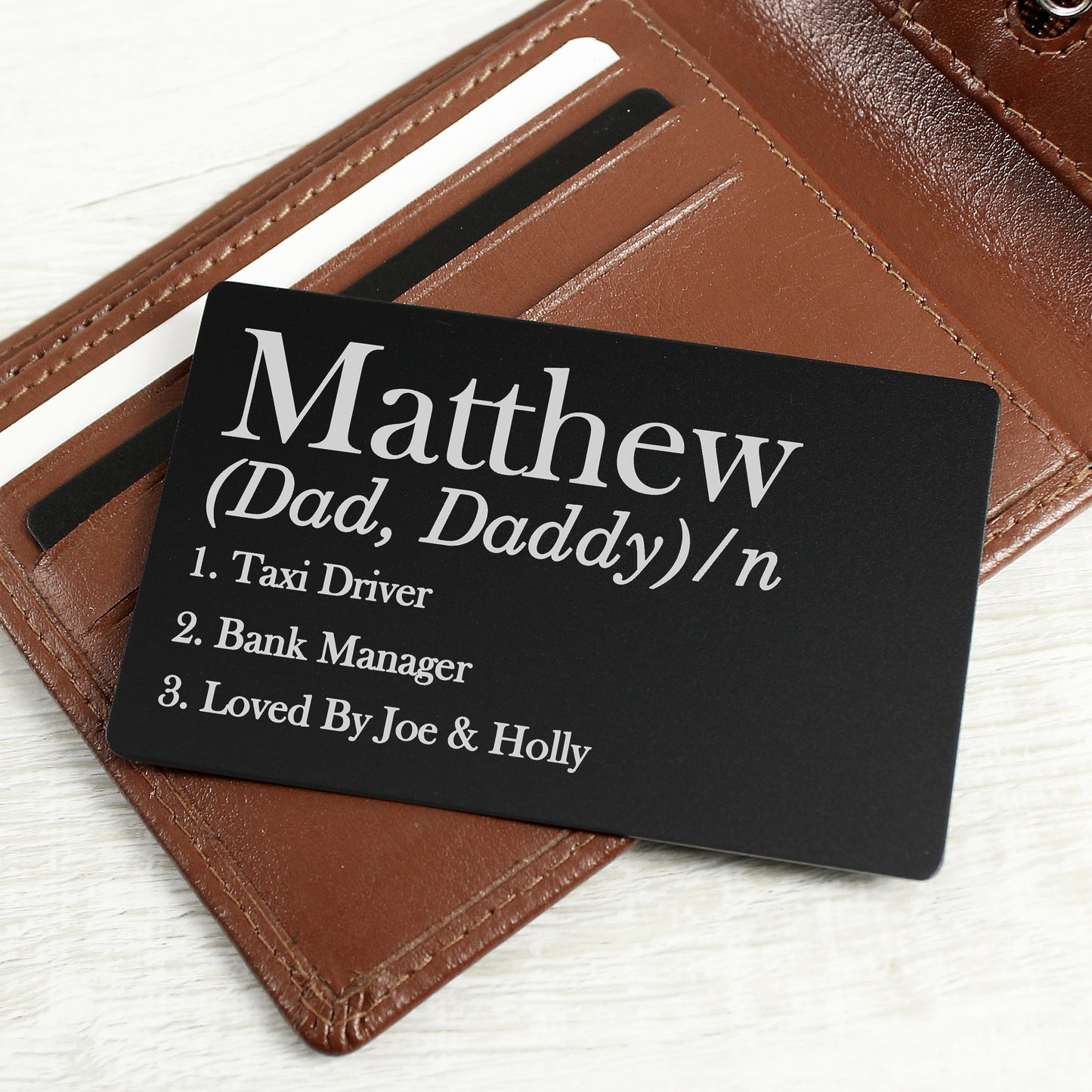 Personalised Definition Black Wallet Card - MK&JD Gifts