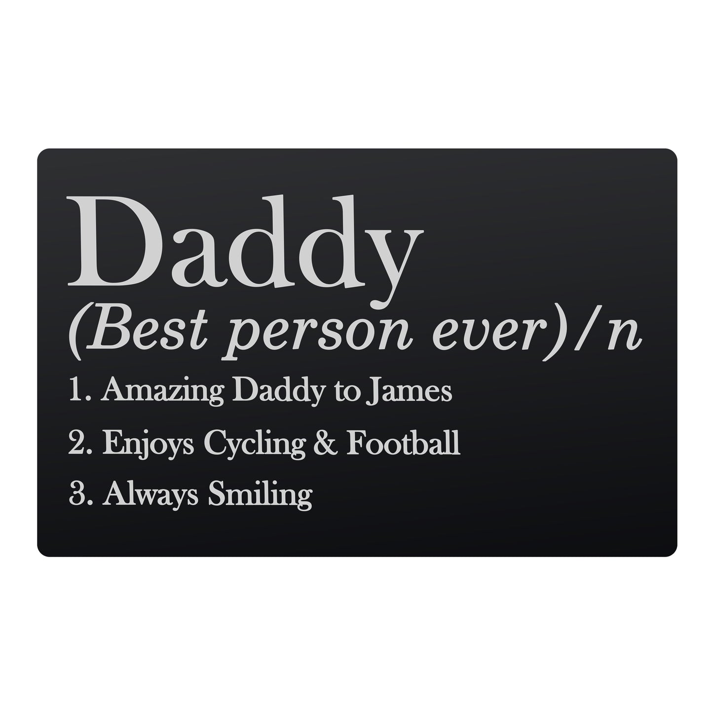 Personalised Definition Black Wallet Card - MK&JD Gifts