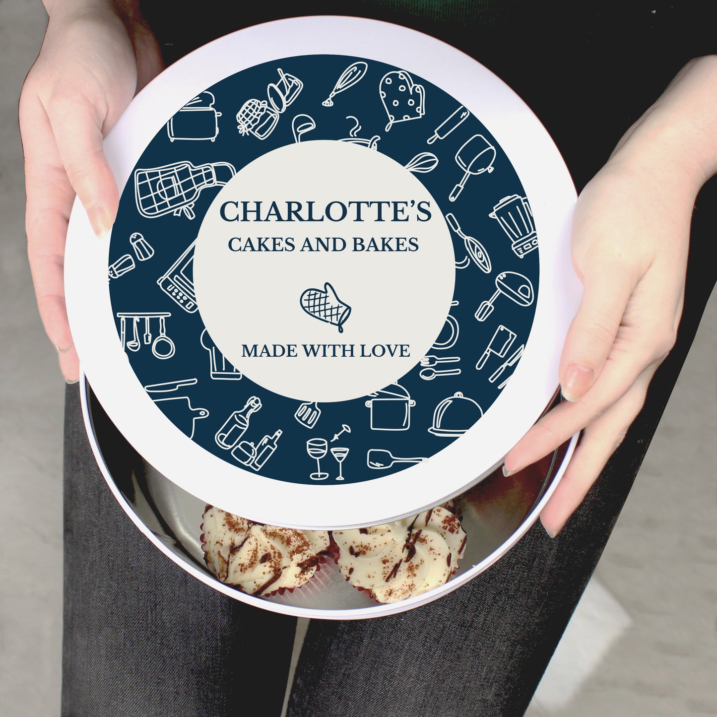 Personalised Navy Kitchen Design Cake Tin - MK&JD Gifts