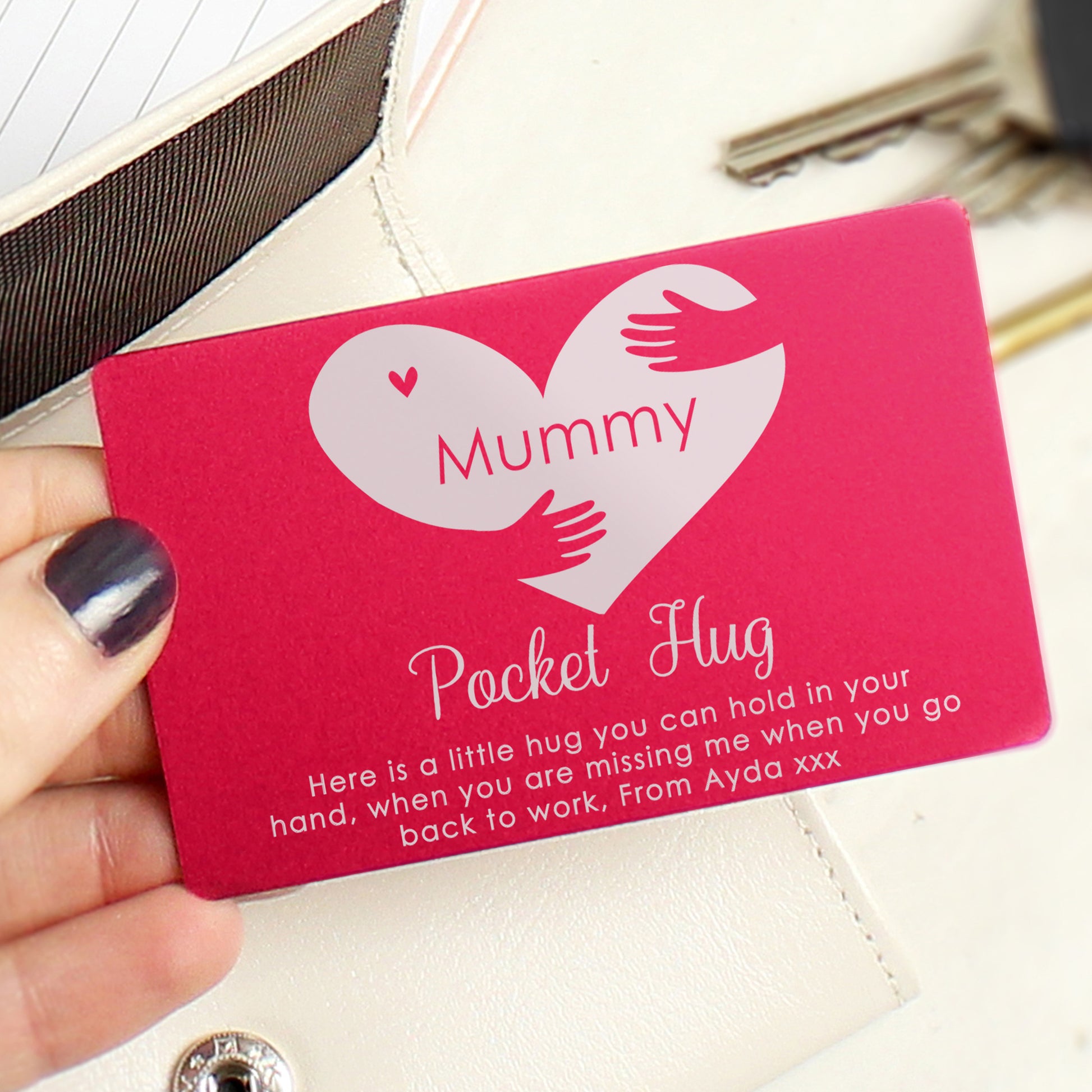 Personalised Pocket Hug Cerise Wallet Card - MK&JD Gifts