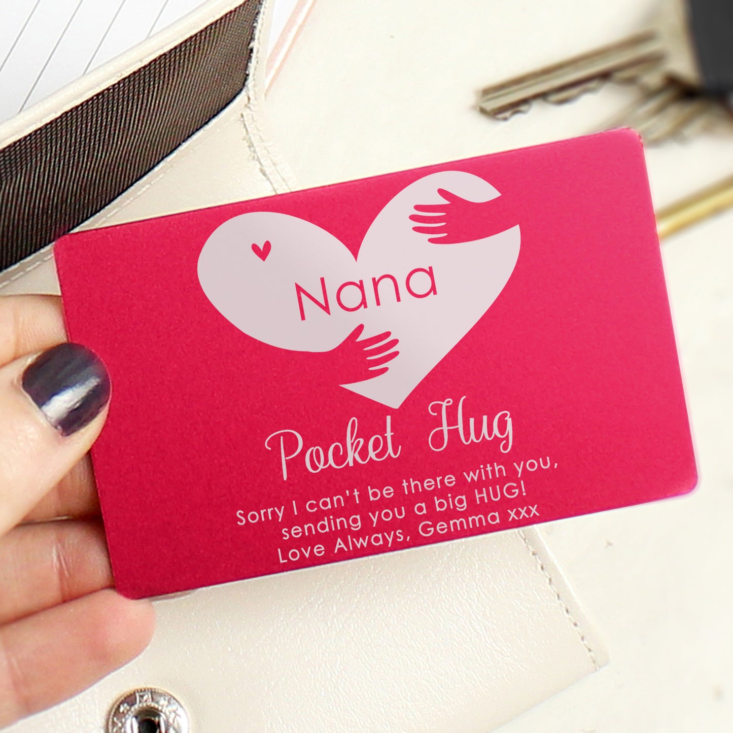 Personalised Pocket Hug Cerise Wallet Card - MK&JD Gifts