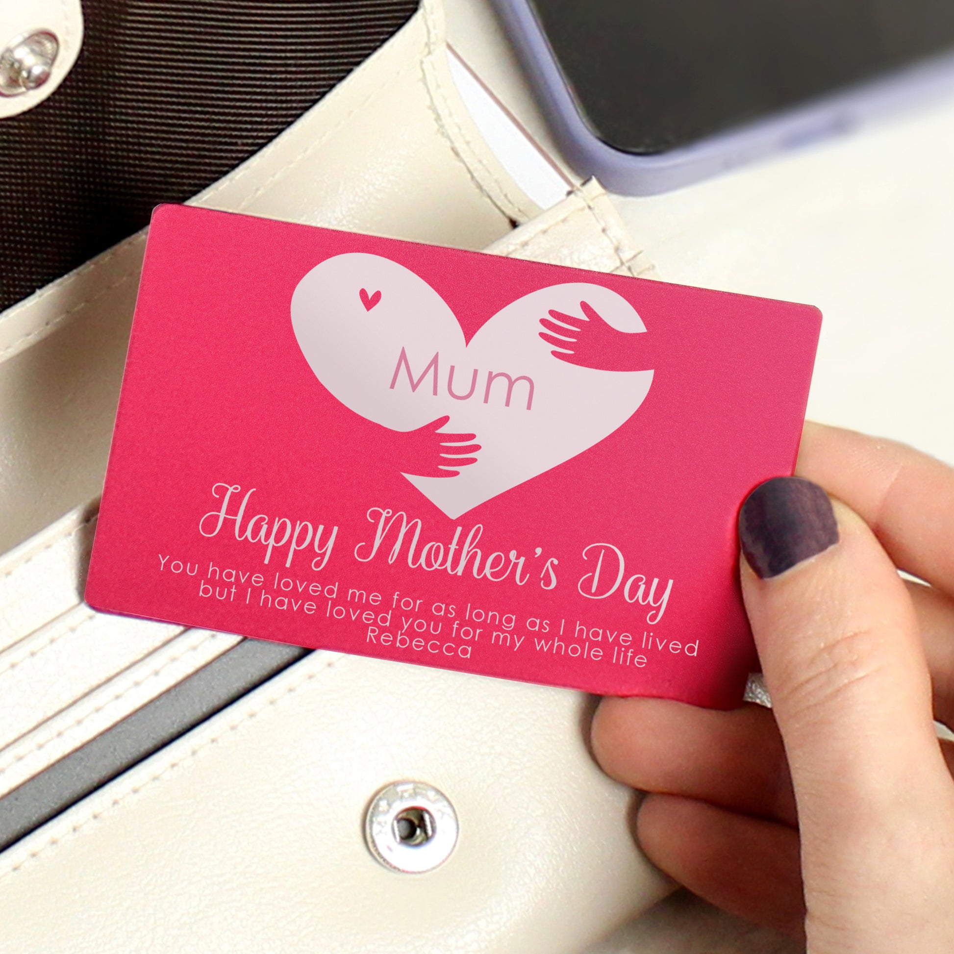 Personalised Pocket Hug Cerise Wallet Card - MK&JD Gifts