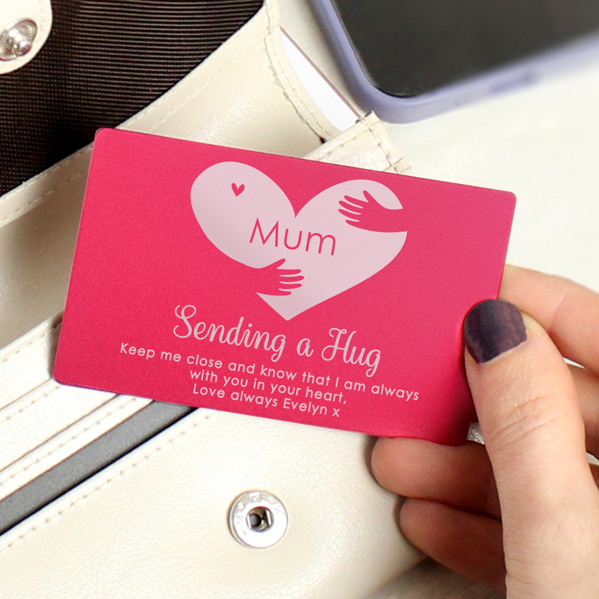 Personalised Pocket Hug Cerise Wallet Card - MK&JD Gifts