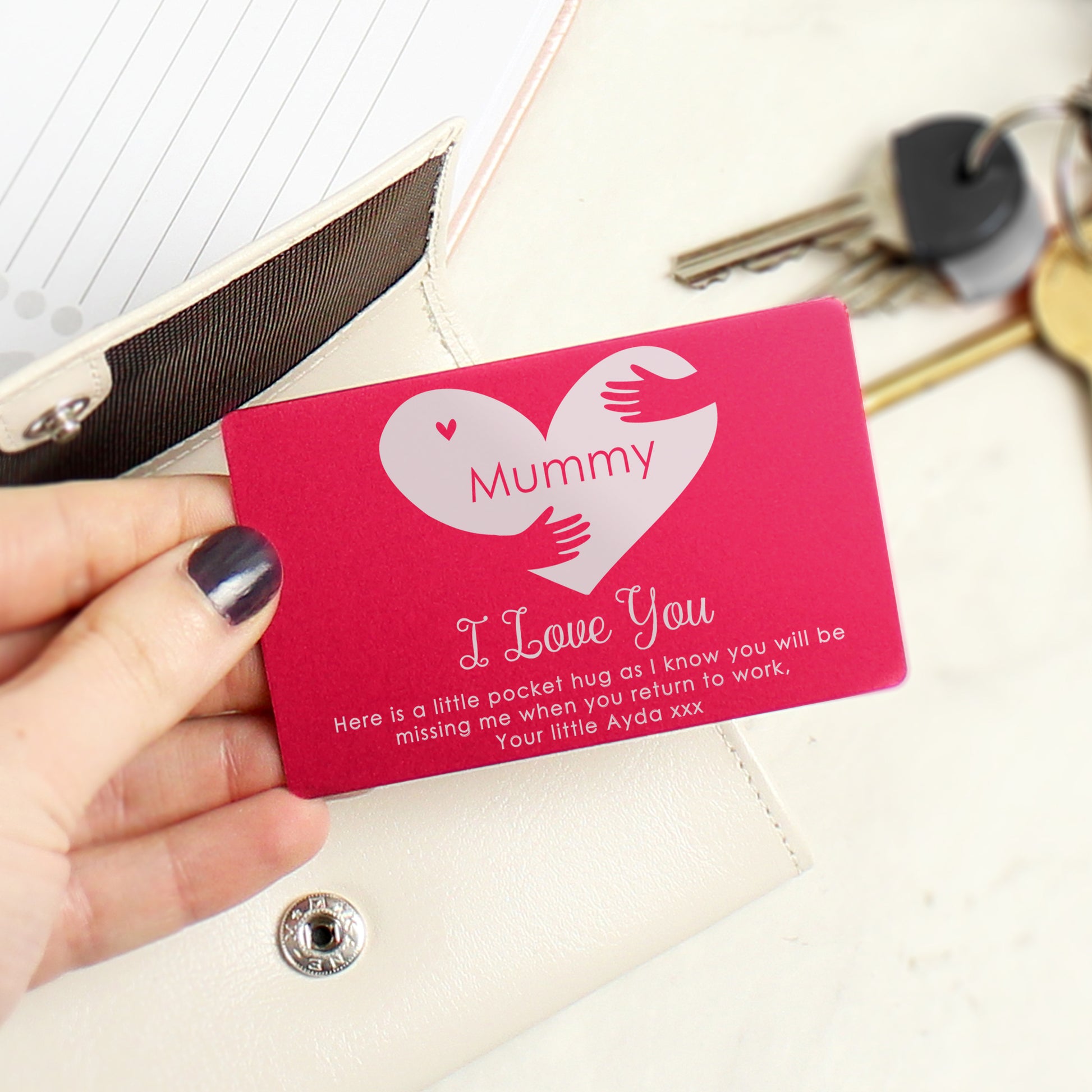 Personalised Pocket Hug Cerise Wallet Card - MK&JD Gifts