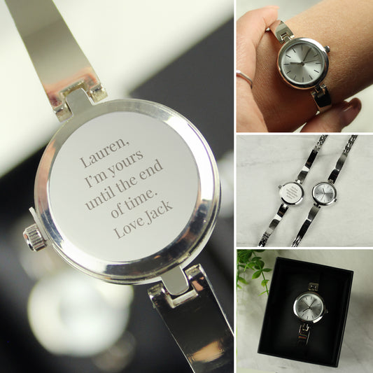 Personalised Silver Ladies Watch With Silver Slider Clasp - MK&JD Gifts