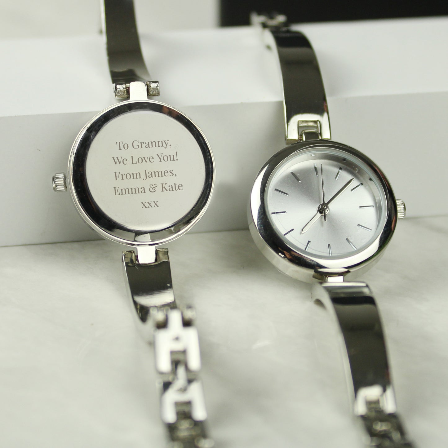 Personalised Silver Ladies Watch With Silver Slider Clasp - MK&JD Gifts