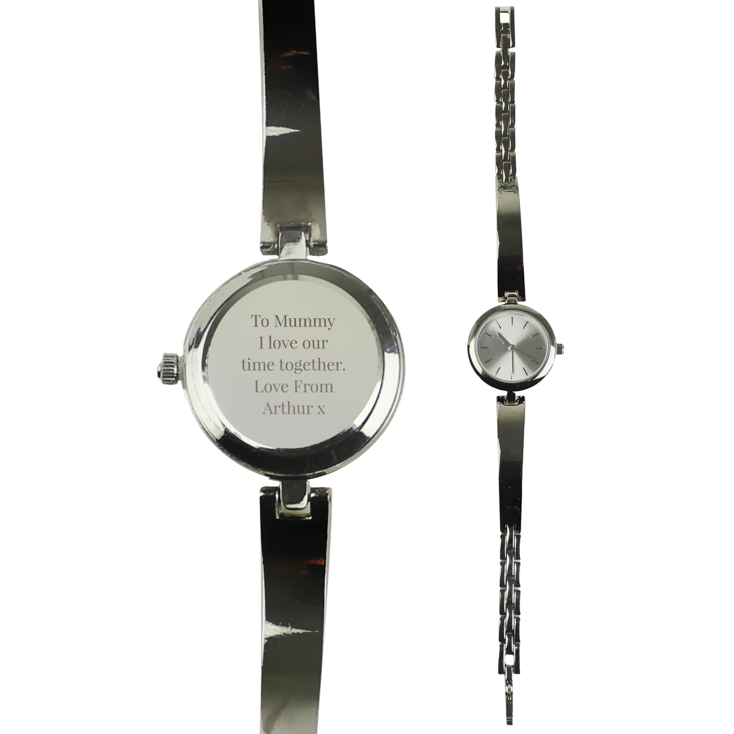 Personalised Silver Ladies Watch With Silver Slider Clasp - MK&JD Gifts
