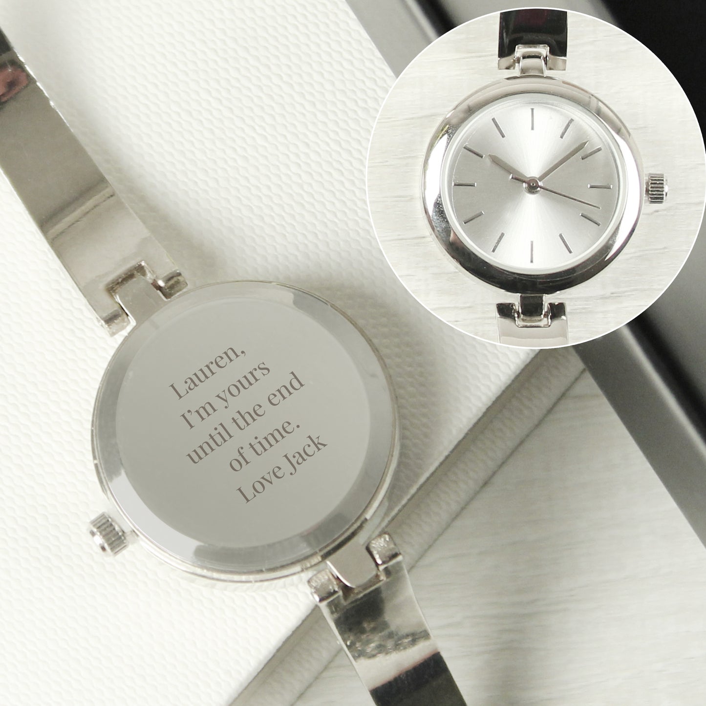 Personalised Silver Ladies Watch With Silver Slider Clasp - MK&JD Gifts