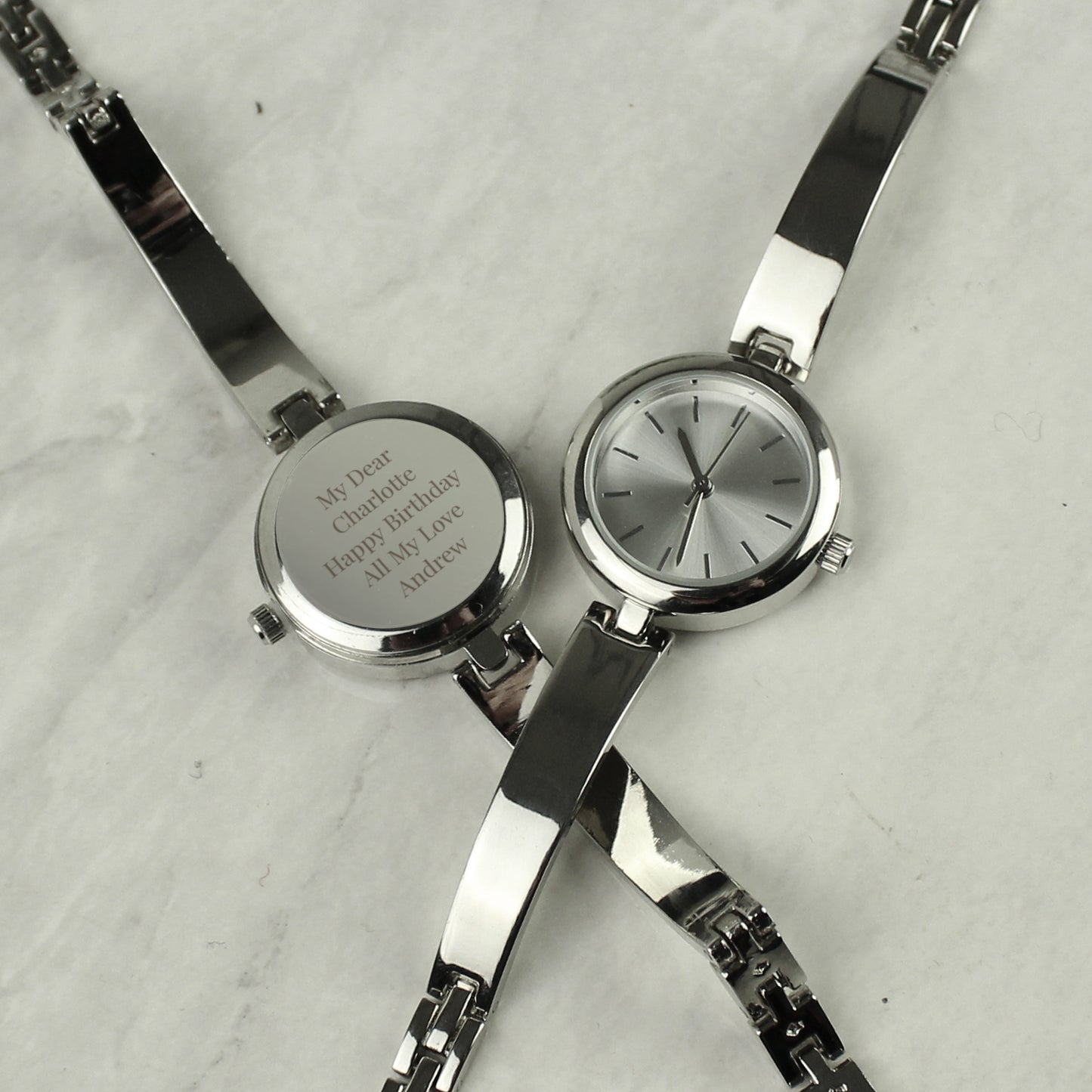 Personalised Silver Ladies Watch With Silver Slider Clasp - MK&JD Gifts