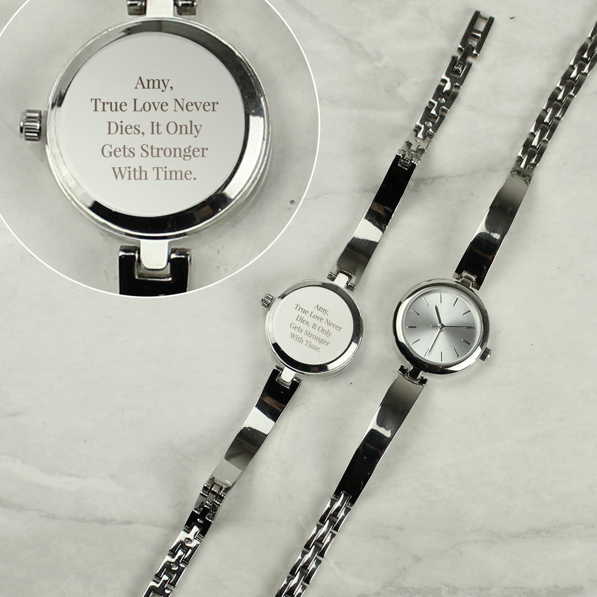 Personalised Silver Ladies Watch With Silver Slider Clasp - MK&JD Gifts