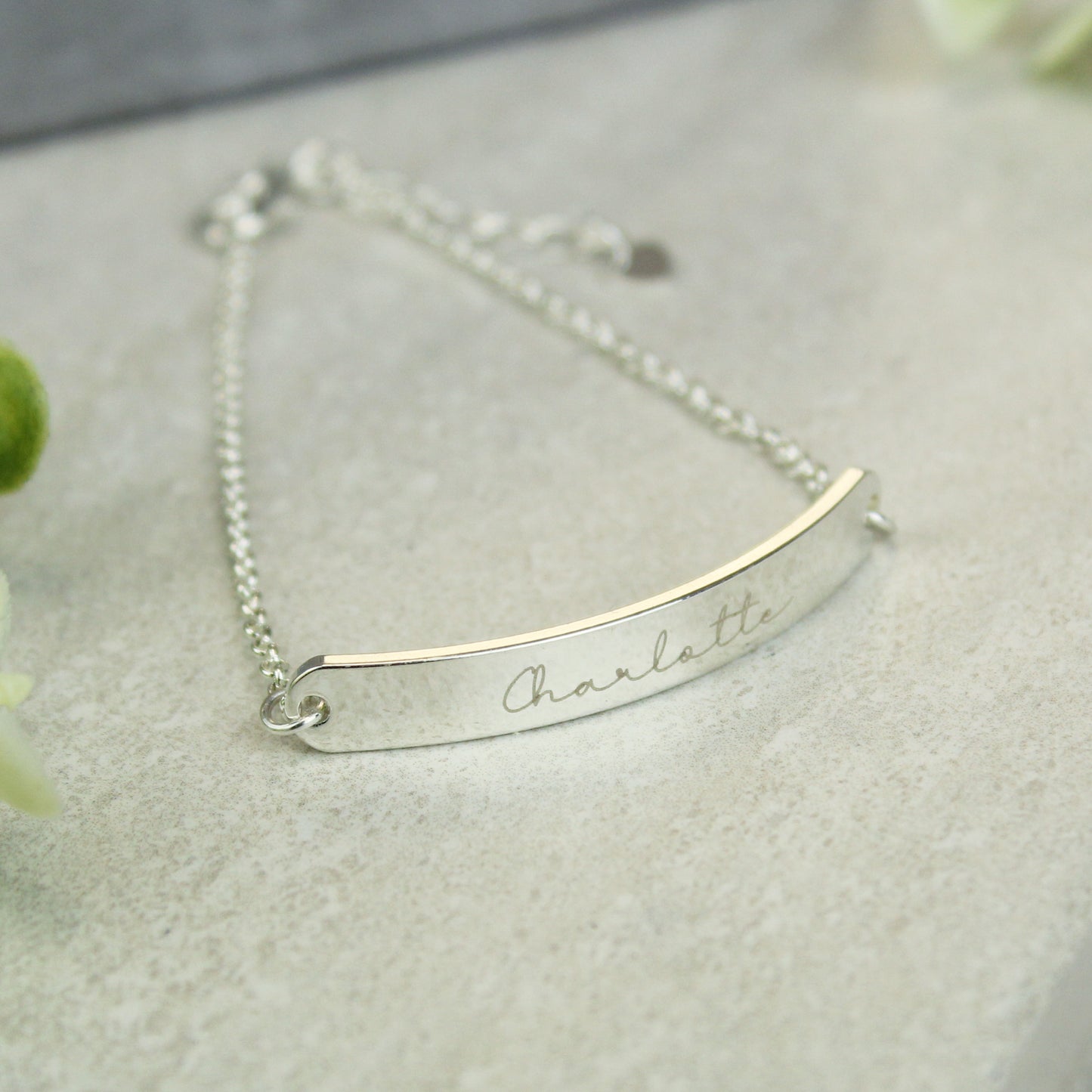 Personalised Name Only Silver Tone Bar Bracelet - MK&JD Gifts