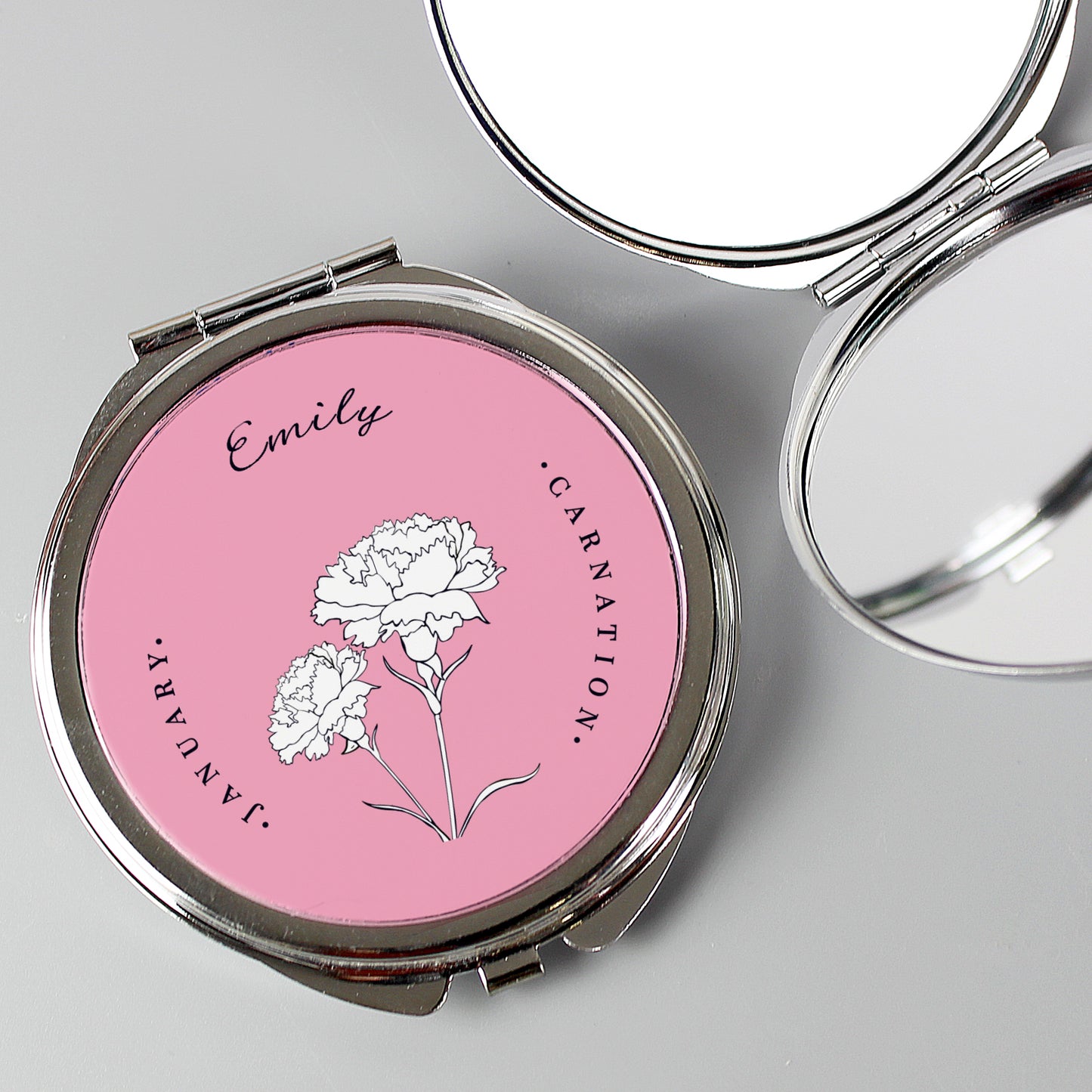 Personalised Birth Flower Round Compact Mirror - MK&JD Gifts
